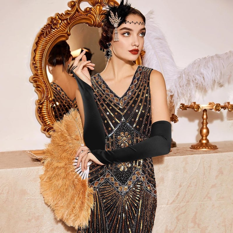 Yritioa Satin Opera Gloves Long Fingerless Elbow Length Costume Party Gloves - Image 2